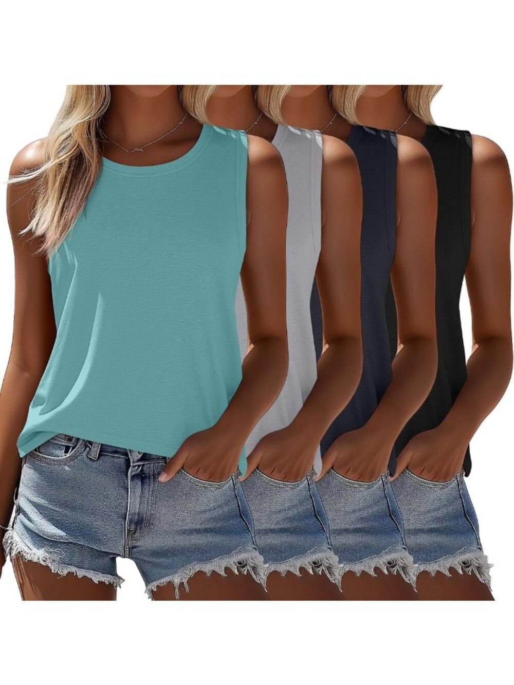 4 Pack Women's Sleeveless Loose Fit Tops - Casual, Lightweight, Summer